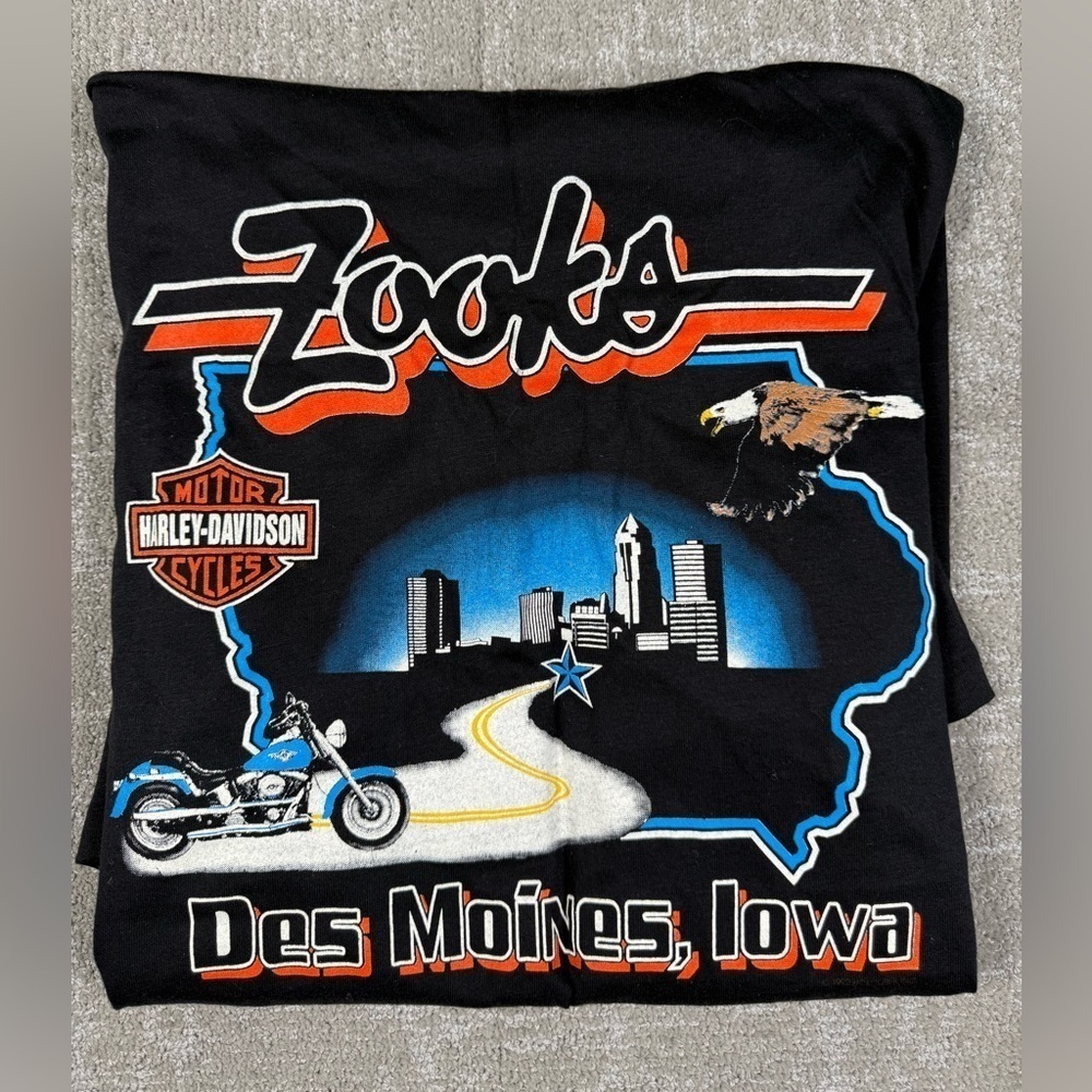 Vintage Harley Davidson Single Stitch Zooks Des Moines Iowa Graphic T-Shirt 3XL